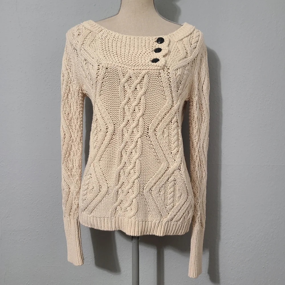 J Crew Cable Knit Heavy Weight Fisherman Sweater Size XS